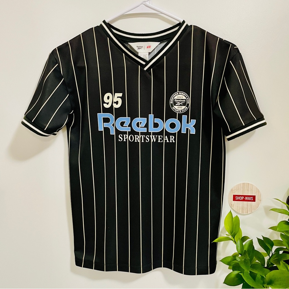 H&M Reebok Black and White Striped Kids Jersey